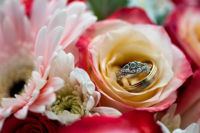 Wedding rings in the bridal bouquet captured by Halifax Wedding Photographers.