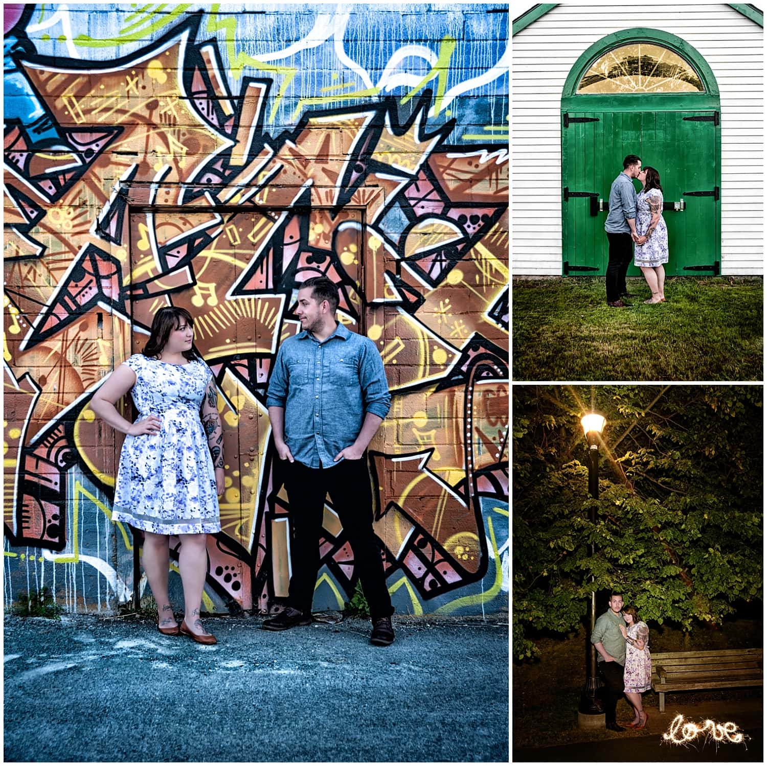 Engagement photos taken of a couple in love on Canal Street and the Dartmouth waterfront.