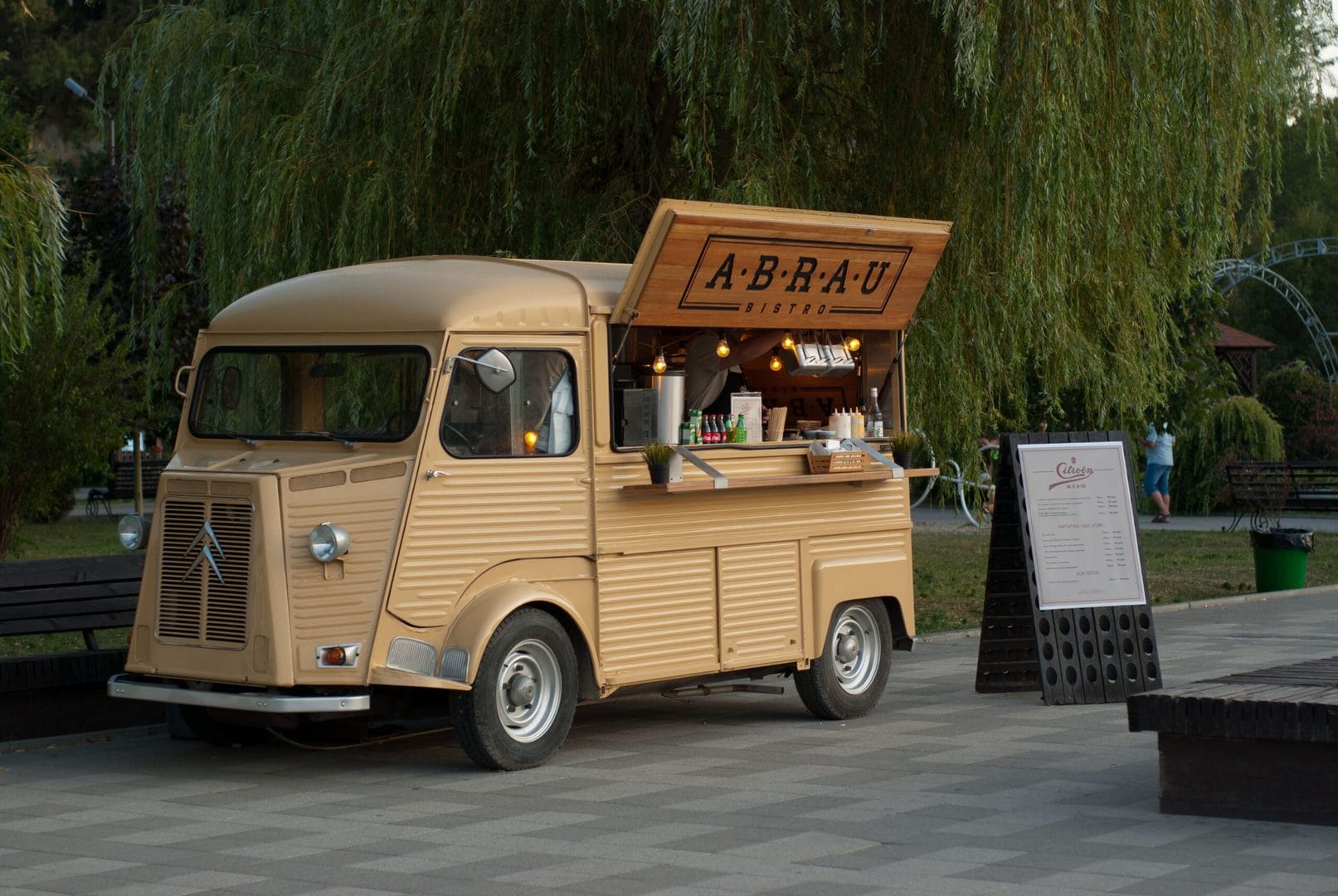 A cute vintage bus turned into a food truck great for weddings.