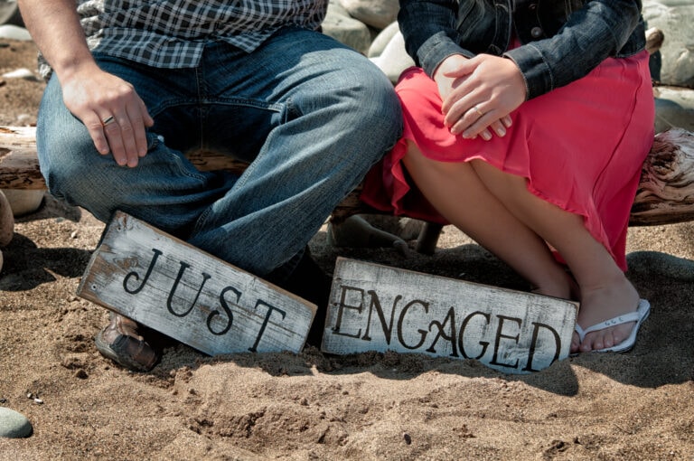 Just engaged wooden sign for engagement photos.