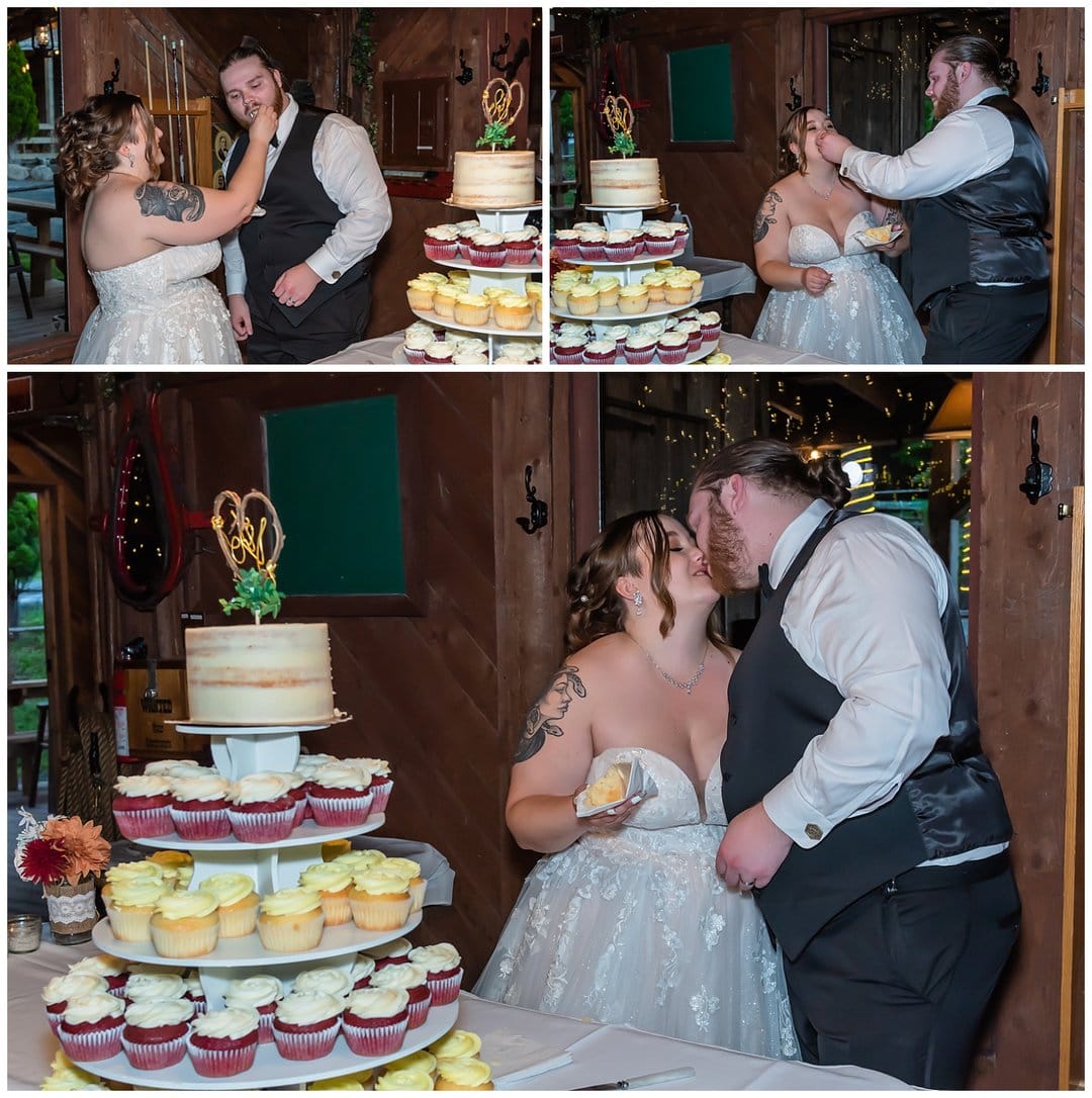 The bride and groom feed each other wedding cake during their wedding reception at Hatfield Farm in Halifax, NS.