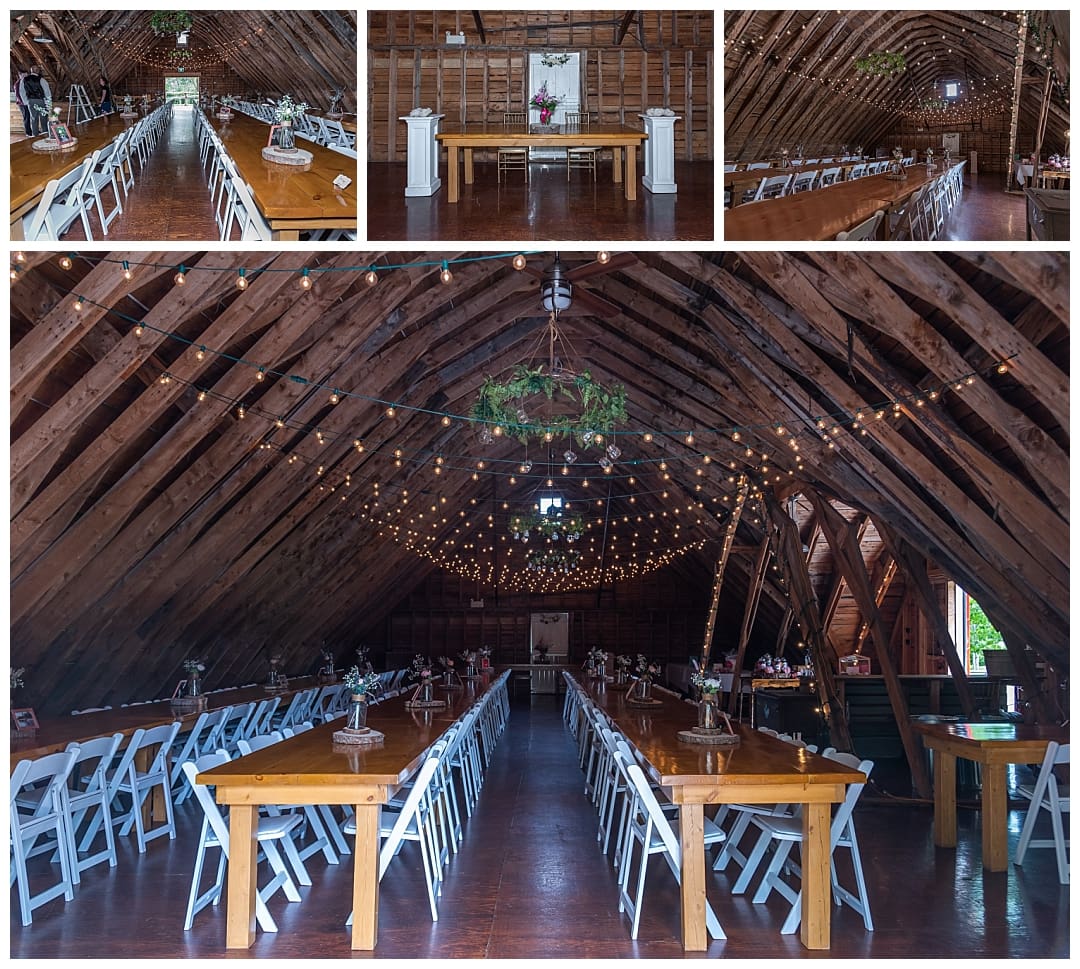 The interior of the wedding reception barn at Healy Farm in Kentville NS.