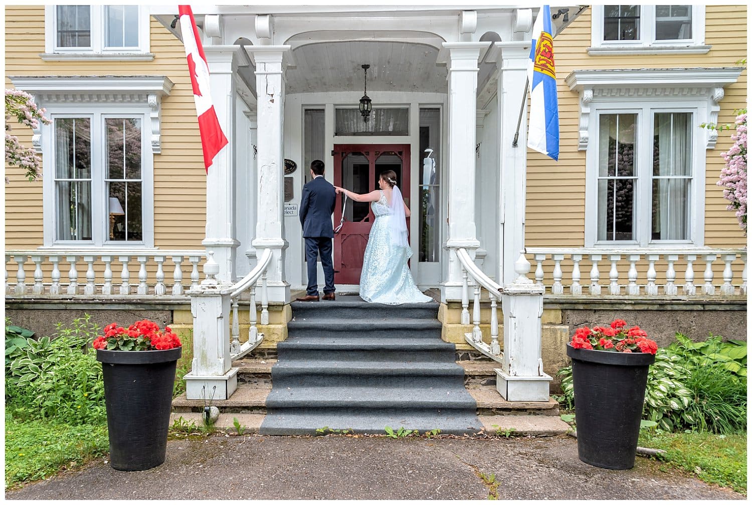 The anticipation, the moment of the wedding first look about to happen at the Hillsdale House in Annapolis Royal NS.