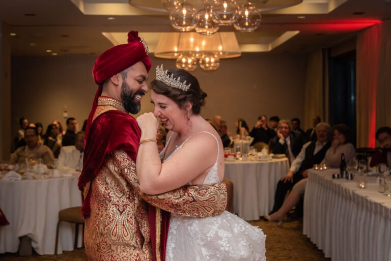 The bride and groom have their first dance during their wedding reception at the Halifax Marriott Harborfront Hotel.