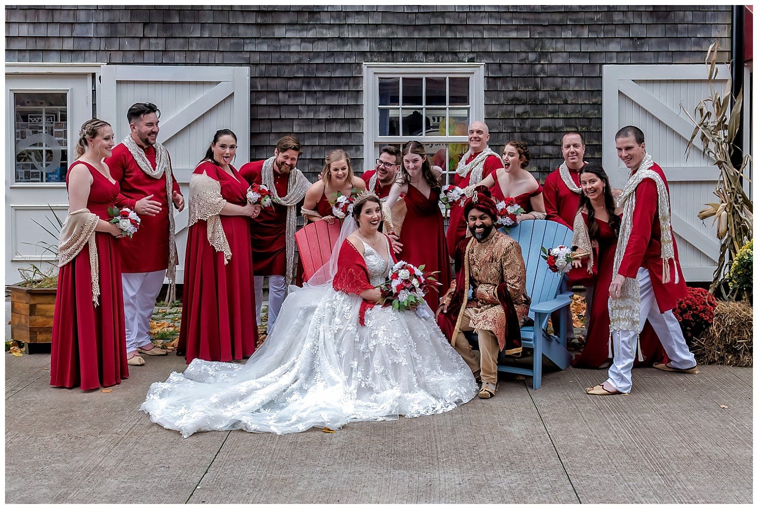 The wedding party poses for fun in the Halifax Historic Properties.