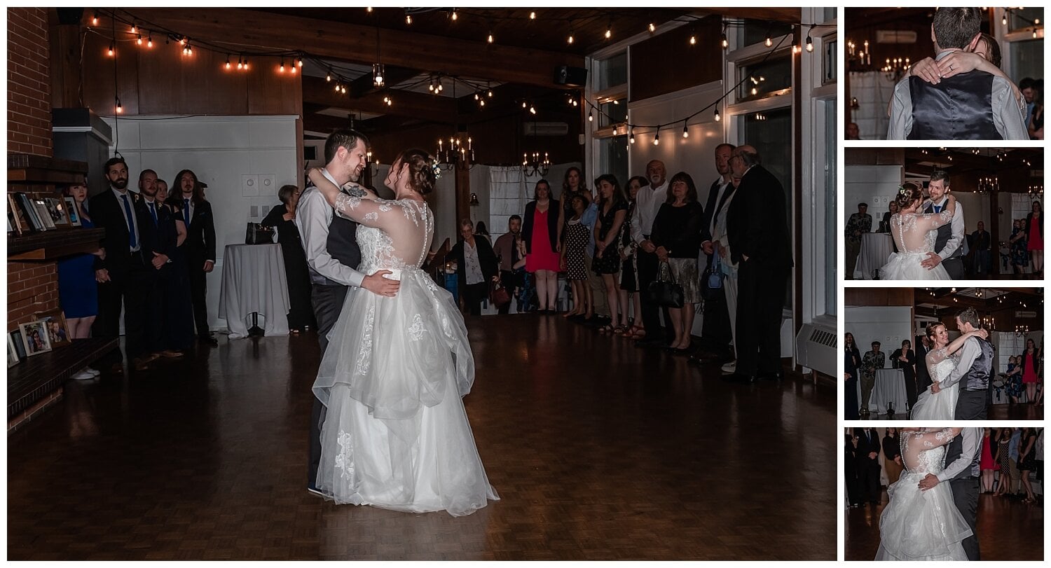 Bride and groom have their first dance as husband and wife during their wedding reception.