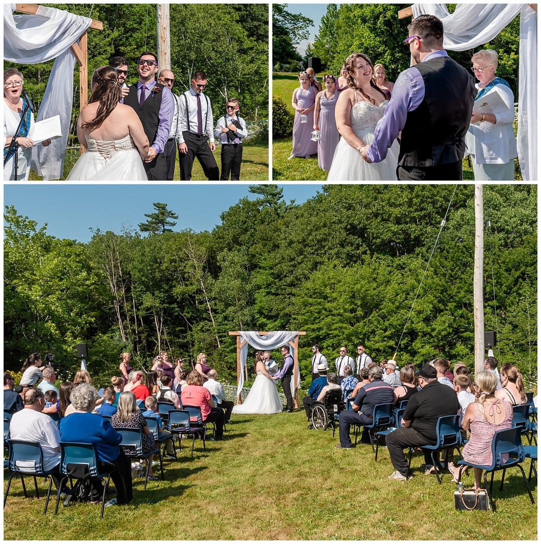 The bride and groom held their wedding ceremony outside at the Lower Sackville Lions Club in NS.