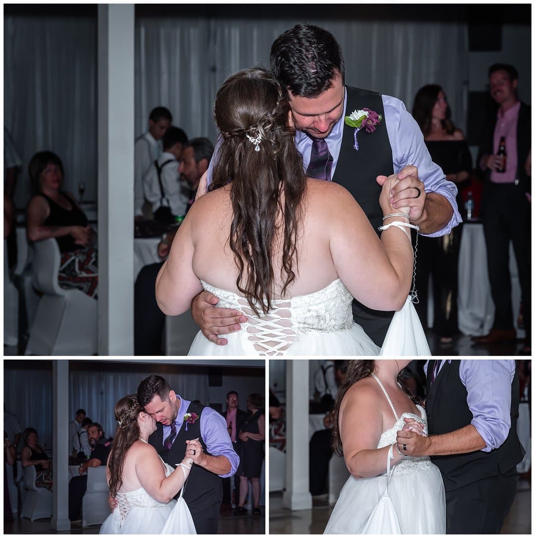 The bride and groom have their first dance.
