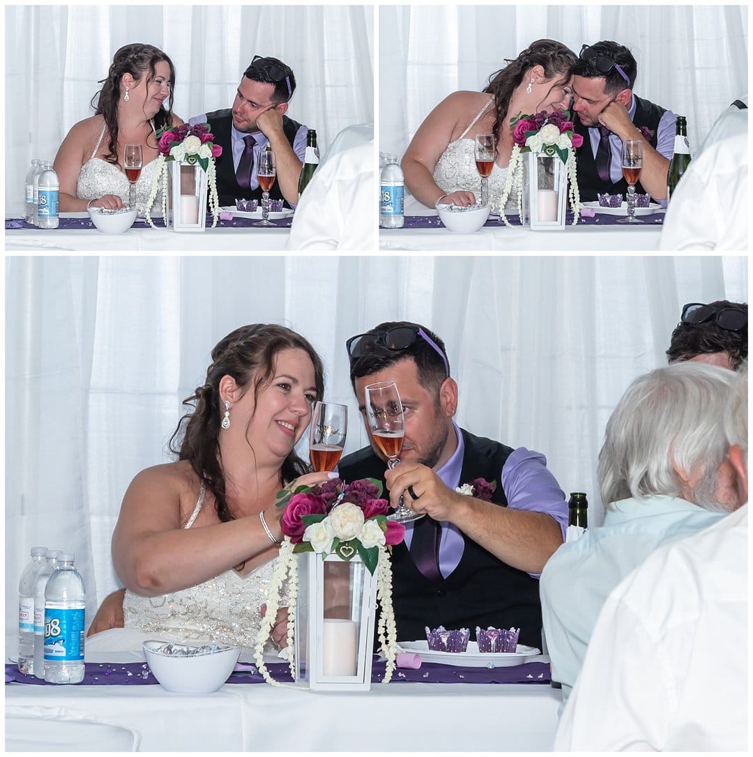 The bride and groom share emotional moments during their wedding reception at the Sackville Lions Club in NS.