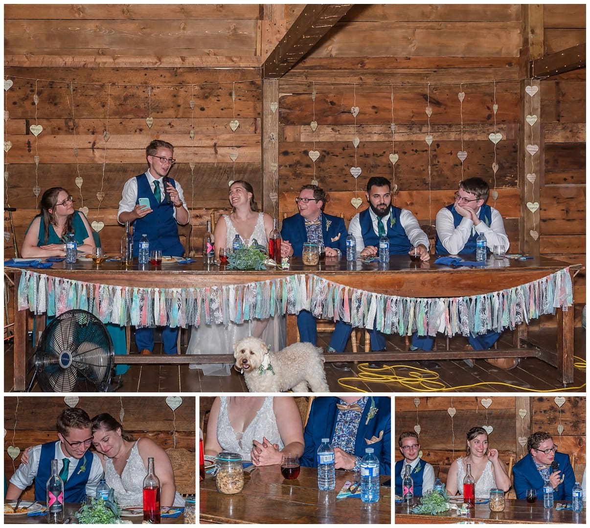 A groomsmen gives a heartfelt speech to his sister the bride during her wedding reception at the barn at Sadie Belle Farm.