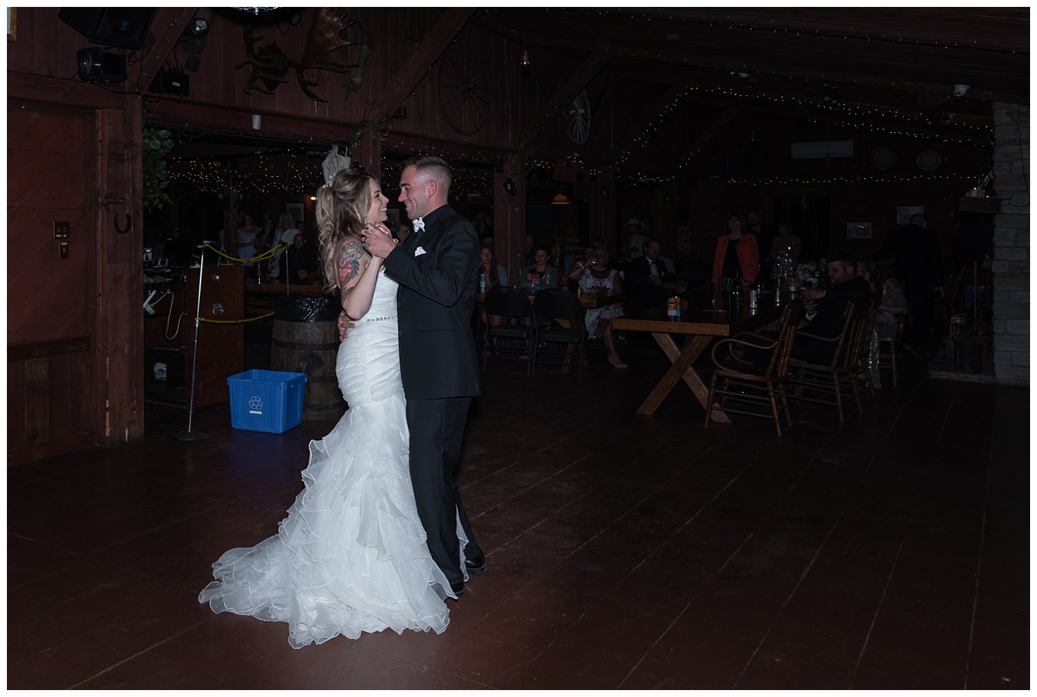 The first dance takes place for the bride and groom during their wedding reception at Hatfield Farm in Halifax.
