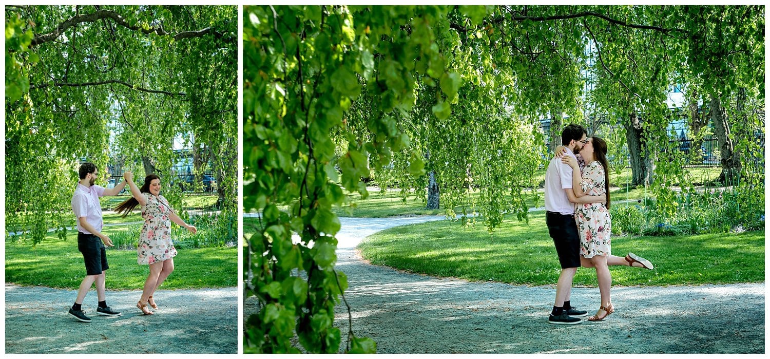 She said yes! Then danced like no one was watching under a willow tree in the Halifax Public Gardens.