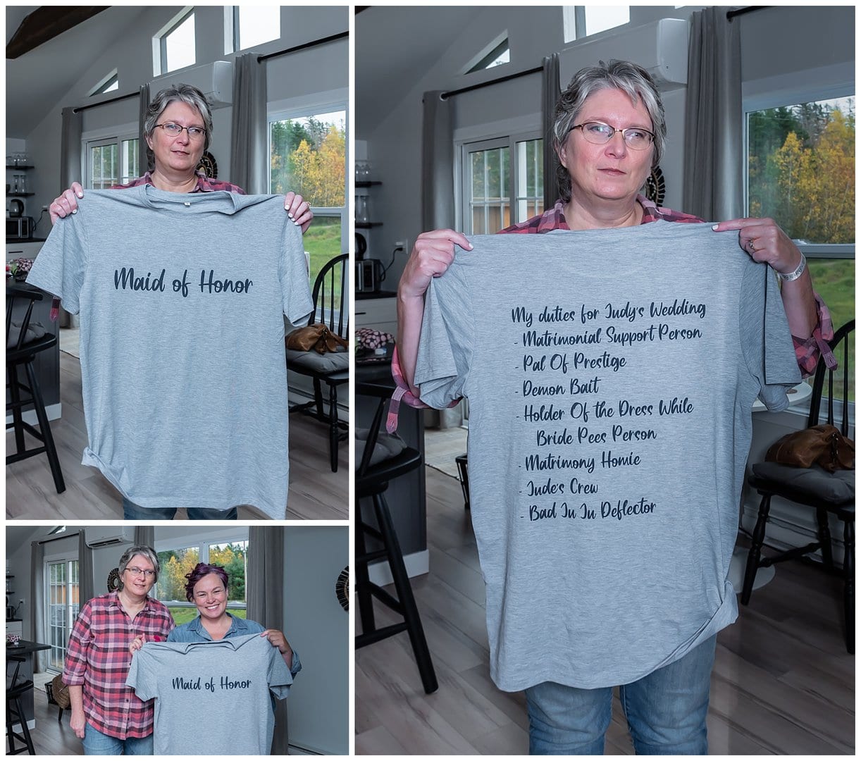 An awesome t-shirt with the responsibilities of a maid of honor written on it.