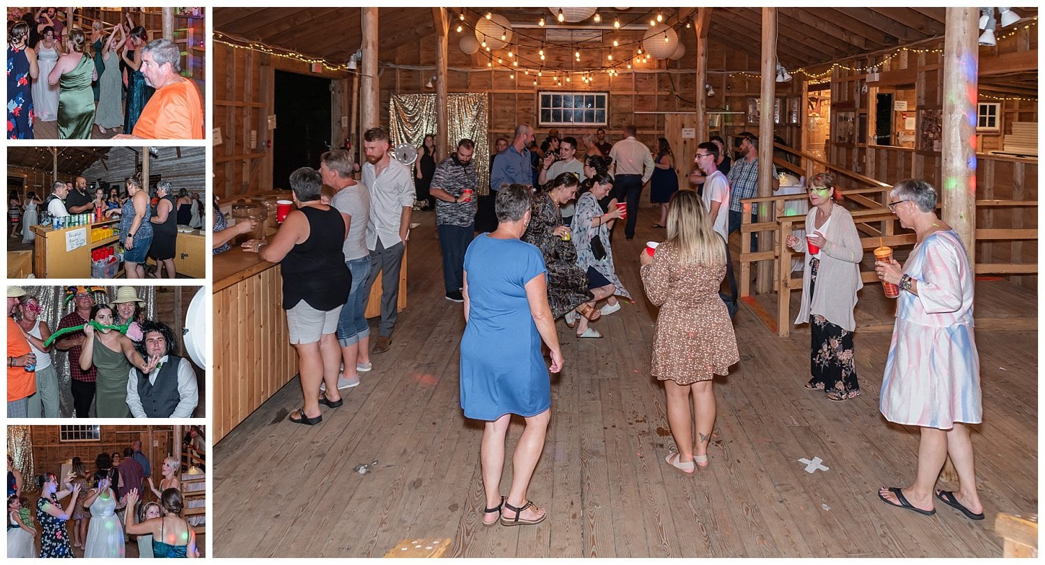 Guests party during a wedding reception at the Hubbard's Barn in NS.