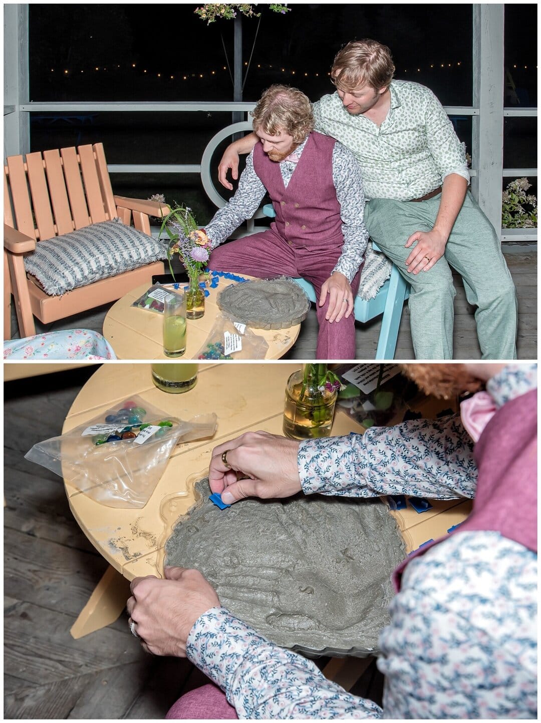 The grooms start to decorate their cement hands that was created during their wedding ceremony at the Hubbards Campground and Cottages in NS.
