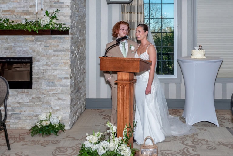 Bride and Groom make their thank you speech during their reception at the Ashburn Golf Club in Halifax.