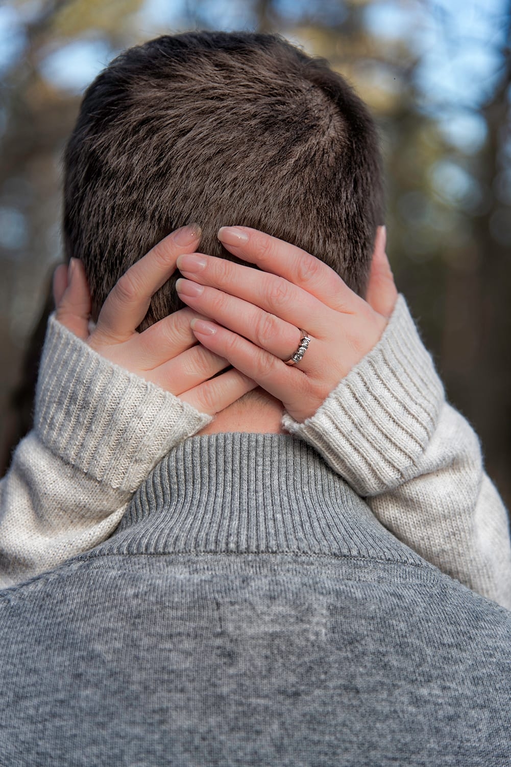 A beautiful engagement ring displayed during engagement photos taken at the Point Pleasant Park in Halifax, NS.